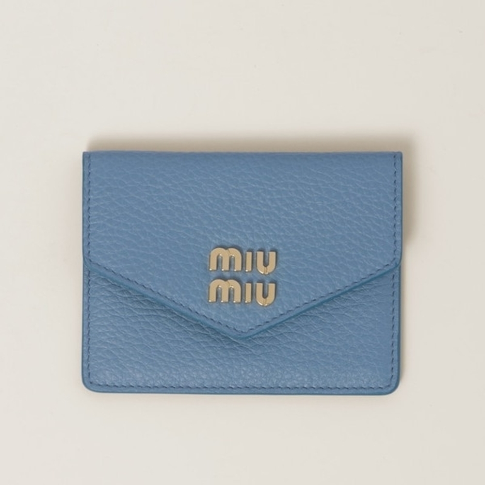 Miu Miu Vitello Dino Leather Card Case Light Blue - image 1